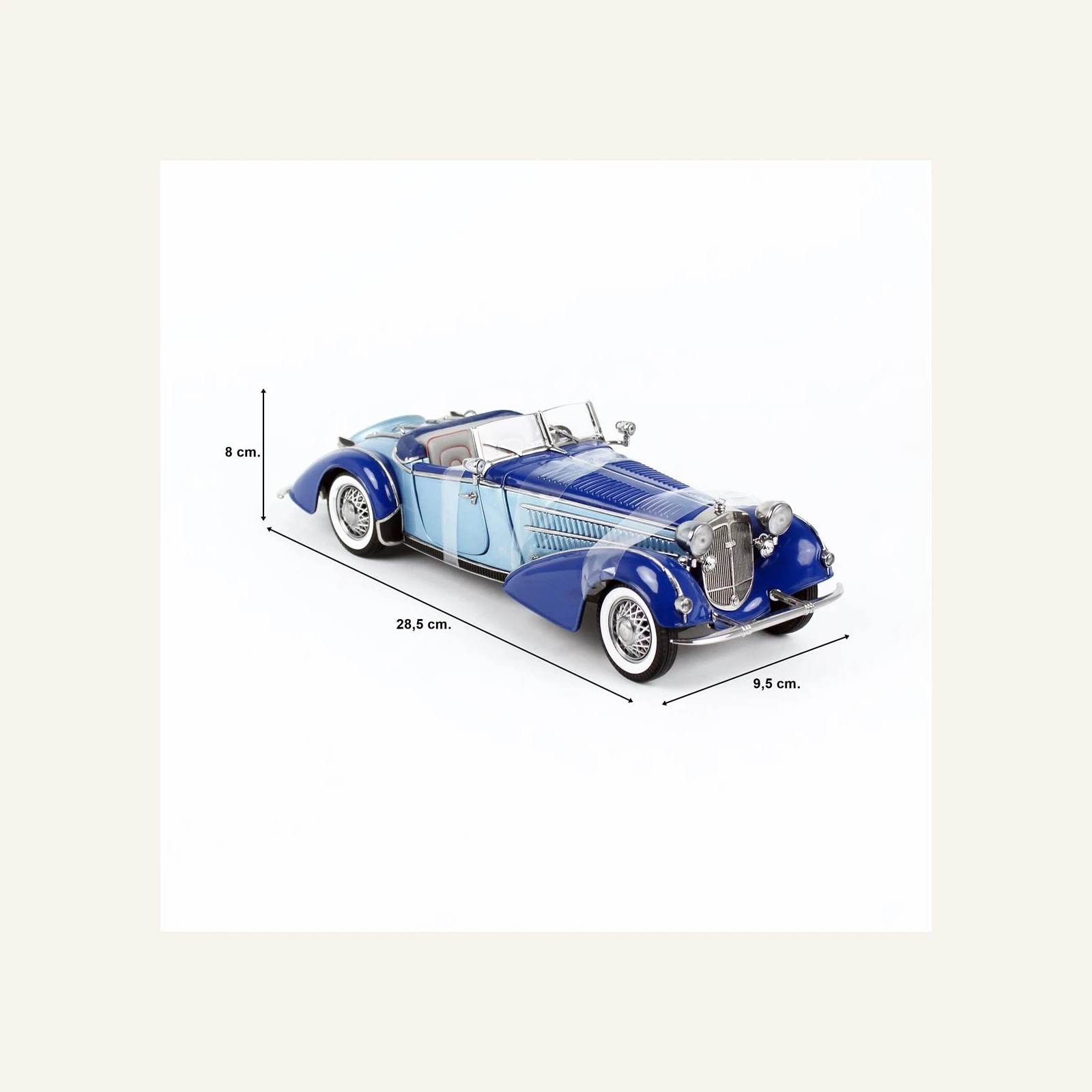 Sunstar 2408 1/18 Ölçek, 1939 Horch 855 Roadster, Açık MaVİ/Koyu Mavi