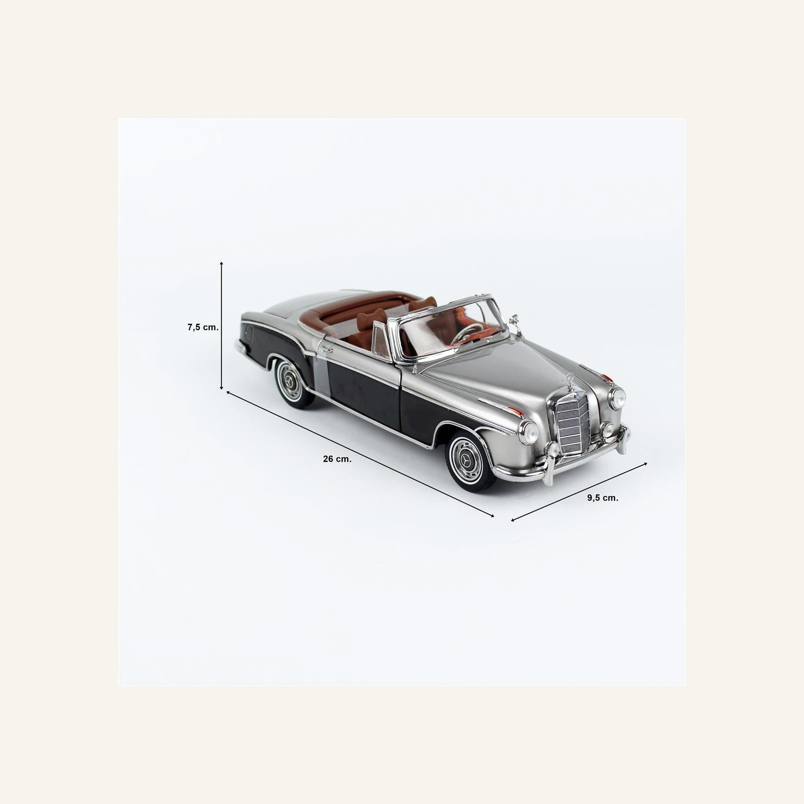 Sunstar 3593 1/18 Ölçek, 1960 Mercedes-Benz 220 SE Cabriolet, Gri/Koyu Gri