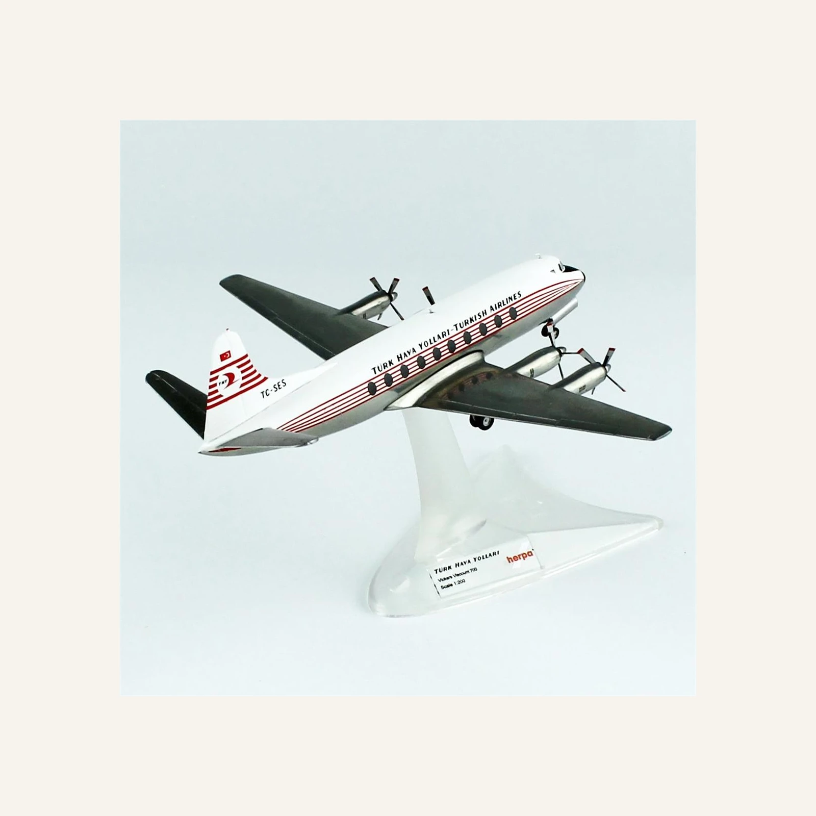 Herpa 572866 1/200 Ölçek, THY Vickers Viscount 700 - TC-SES, Metal