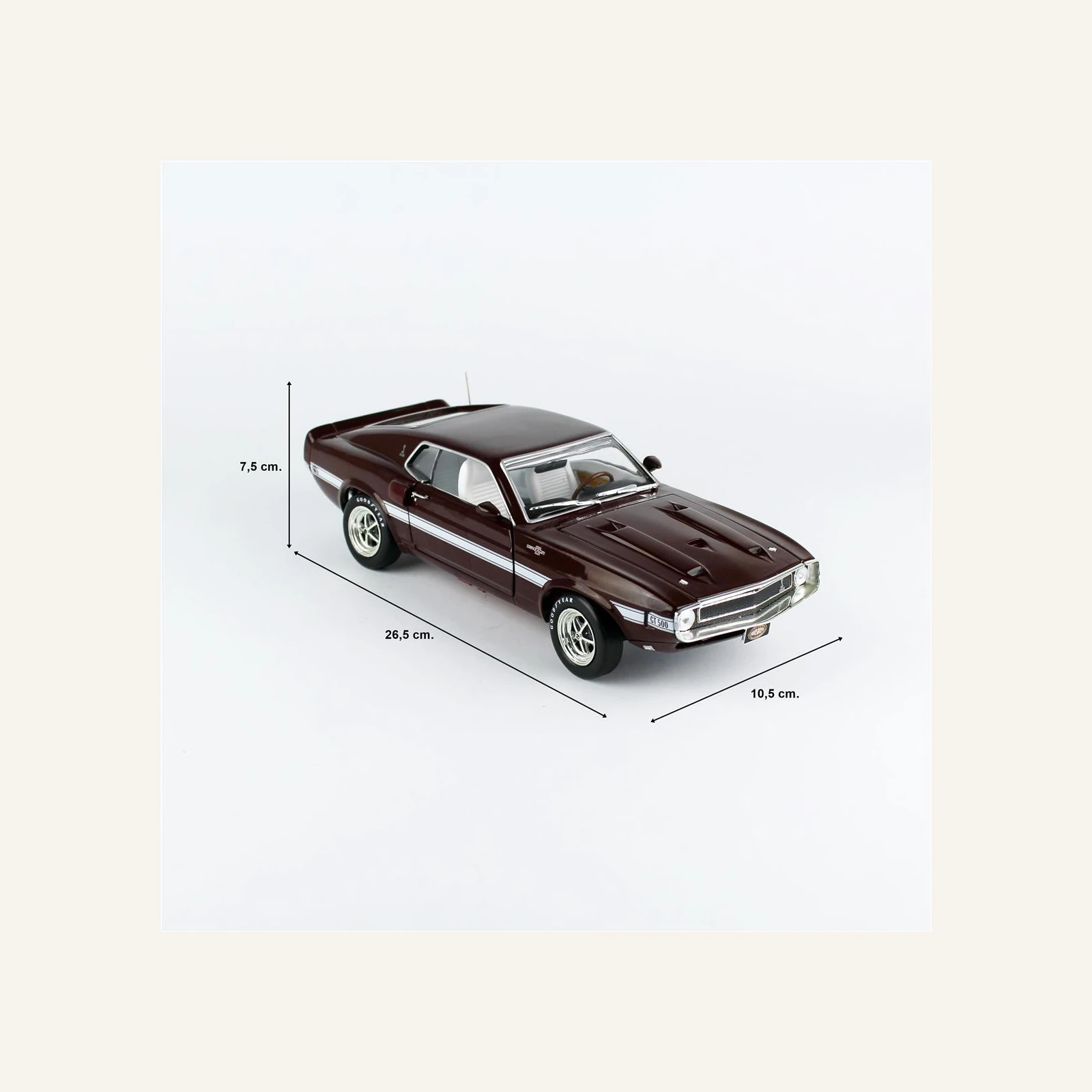 AutoWorld AMM1290 1/18 Ölçek, 1969 Shelby GT500 Mustang 2+2, (MCACN), Royal Bordo