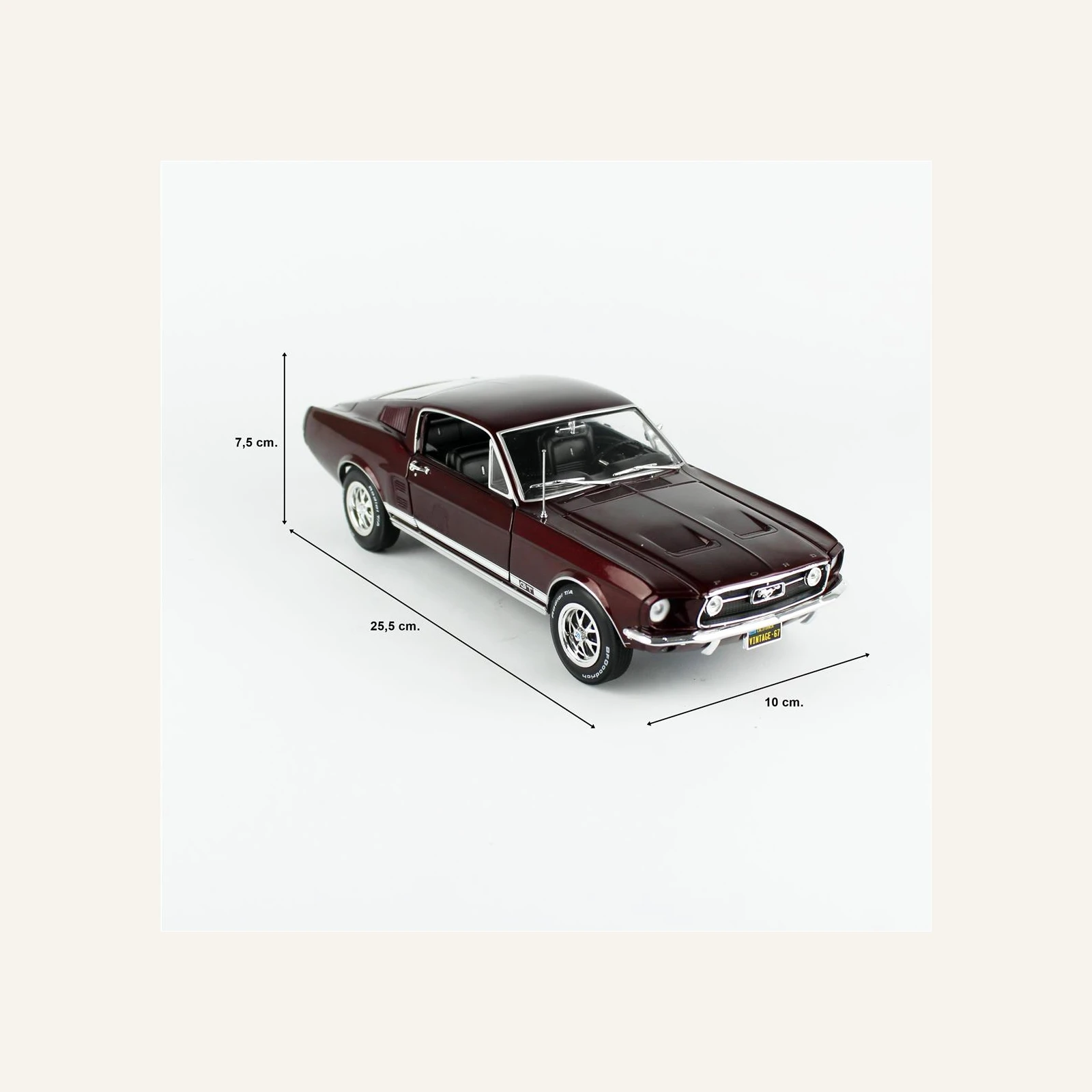AutoWorld AMM1309 1/1/ Ölçek, 1967 Ford Mustang GT 2+2, Burgundy