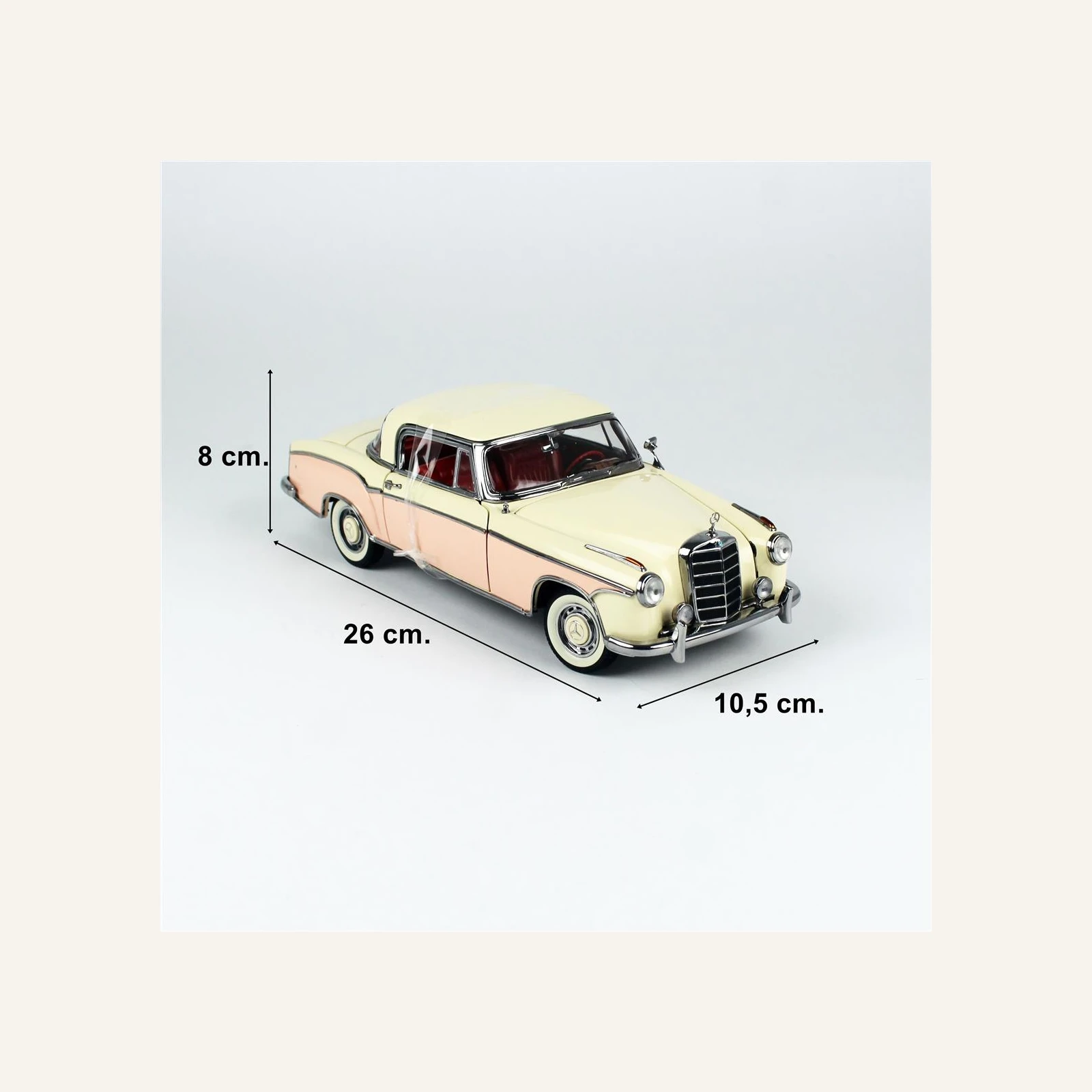 Sunstar 3591 1/18 Ölçek, 1958 Mercedes Benz  220SE Coupe, Bej-Pembe