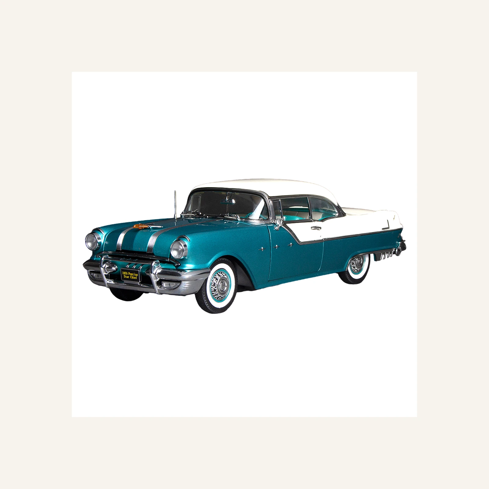 Sunstar 5047 1/18 Ölçek, 1955 Pontiac Star Chief Hard Top, Beyaz-Yeşil