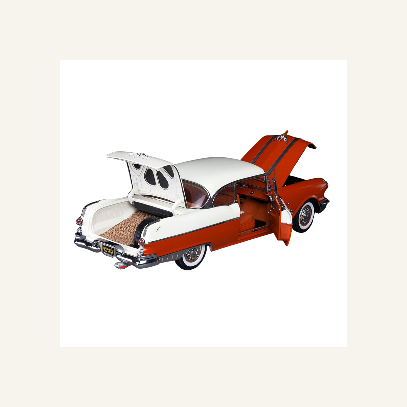 Sunstar 5048 1/18 Ölçek, 1955 Pontiac Star Chief Hard Top, Kırmızı-Beyaz