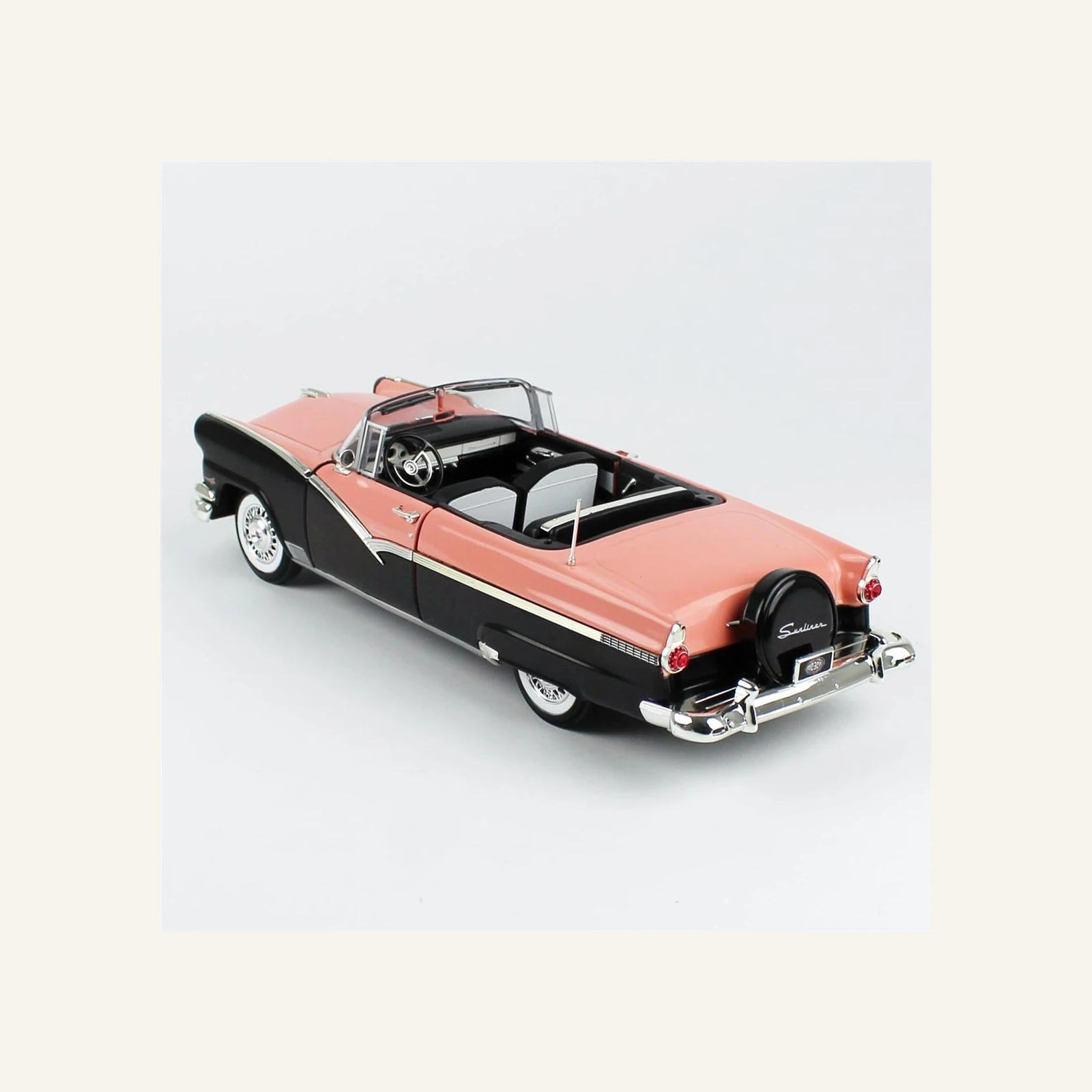 AutoWorld AMM1270 1/18 Ölçek, 1956 Ford Fairlane Sunliner, Pembe ve Siyah