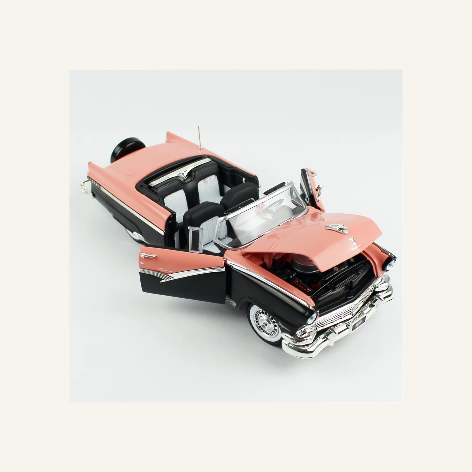 AutoWorld AMM1270 1/18 Ölçek, 1956 Ford Fairlane Sunliner, Pembe ve Siyah