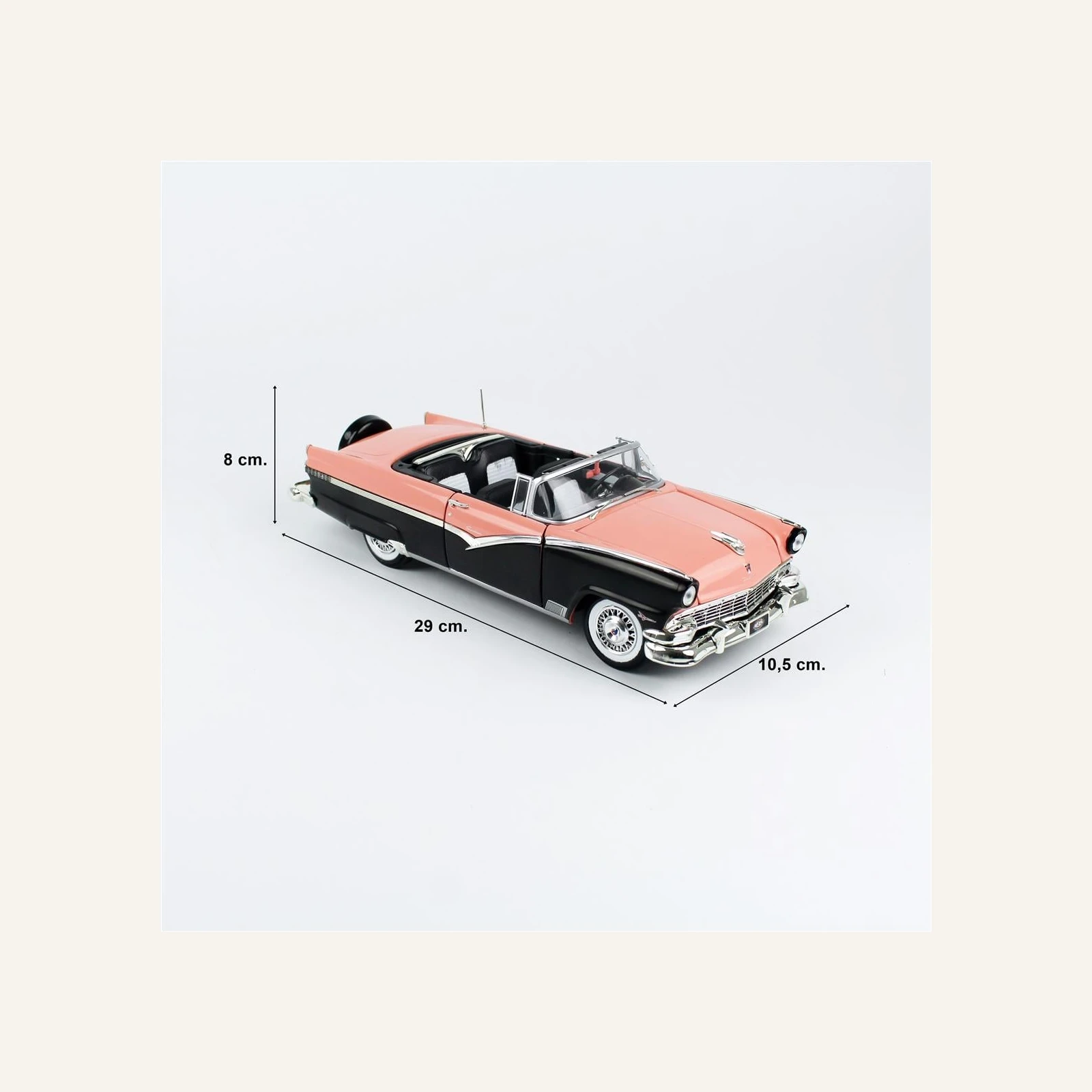 AutoWorld AMM1270 1/18 Ölçek, 1956 Ford Fairlane Sunliner, Pembe ve Siyah