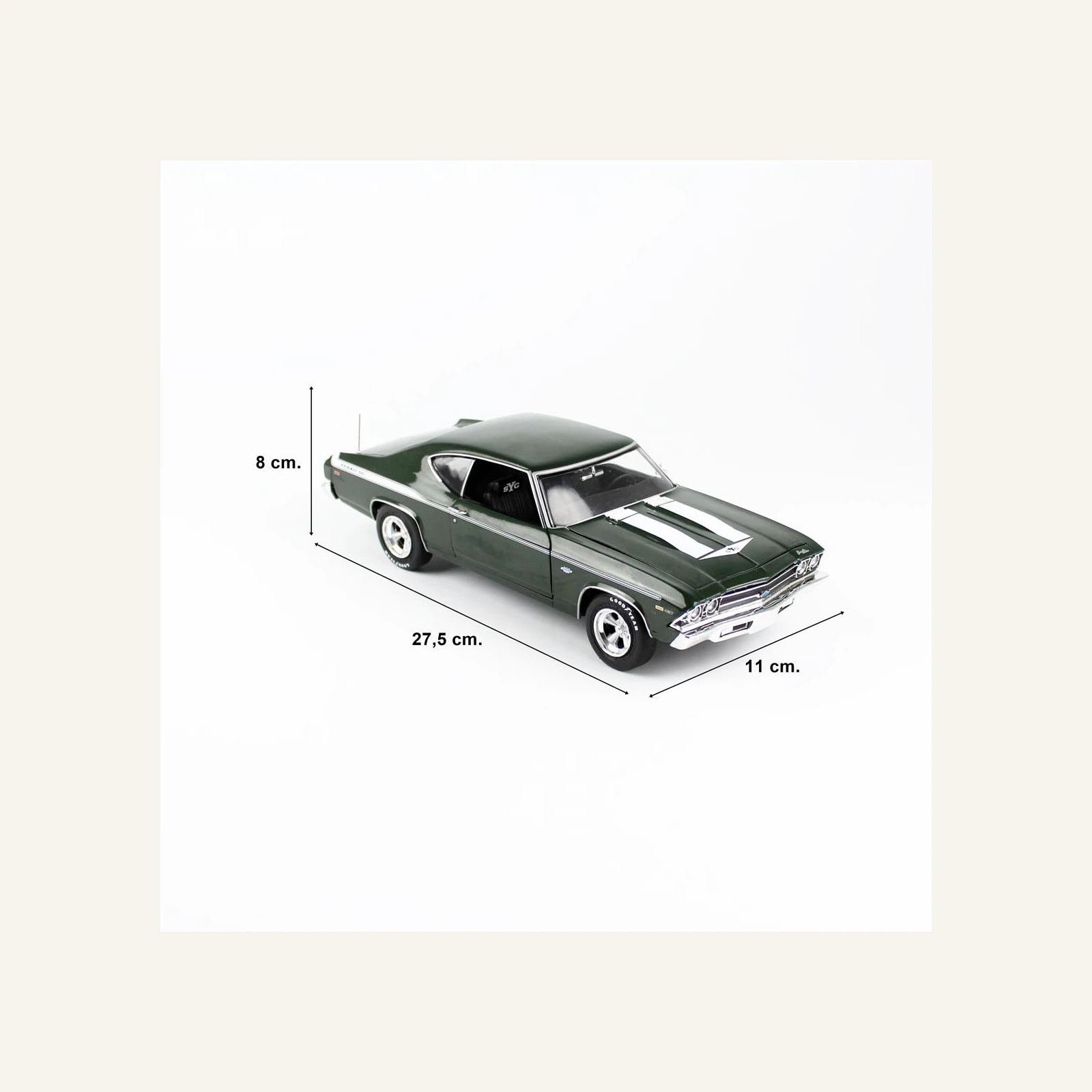 AutoWorld AMM1283 1/18 Ölçek, 1969 Yenko Performance Chevy Chevelle Hardtop, Koyu yeşil