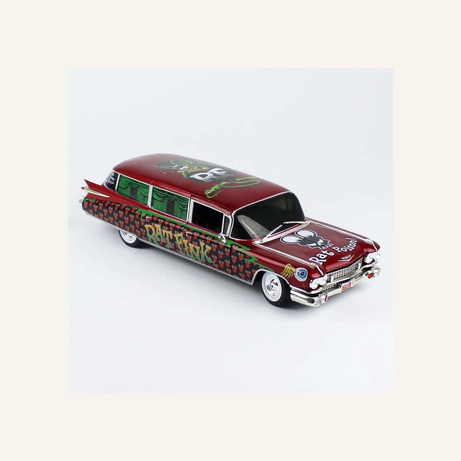 AutoWorld AW303 1/18 Ölçek, 1958 Cadillac Cenaze Arabası (Rat Fink)