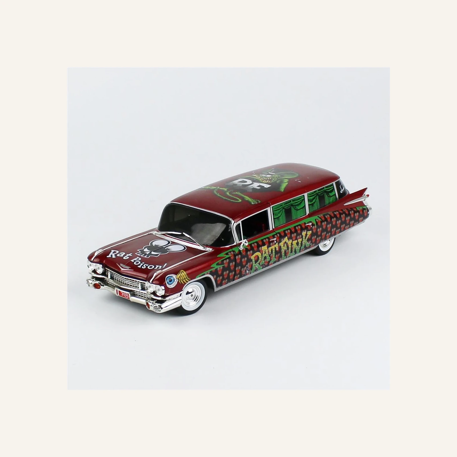 AutoWorld AW303 1/18 Ölçek, 1958 Cadillac Cenaze Arabası (Rat Fink)