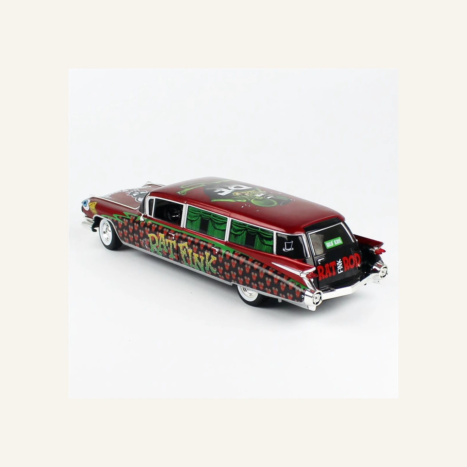 AutoWorld AW303 1/18 Ölçek, 1958 Cadillac Cenaze Arabası (Rat Fink)