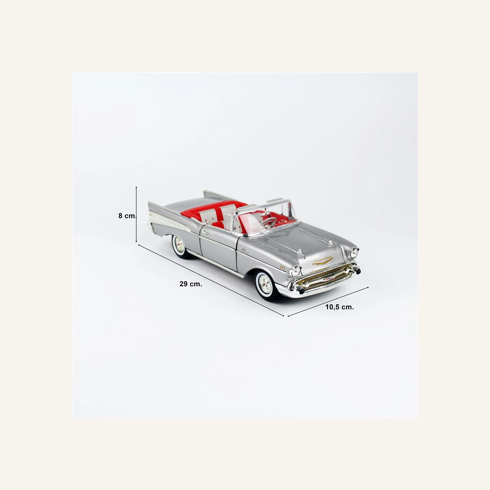 AutoWorld AW307 1/18 Ölçek, 1957 Chevrolet Bel Air Convertible, Metalik  Gümüş