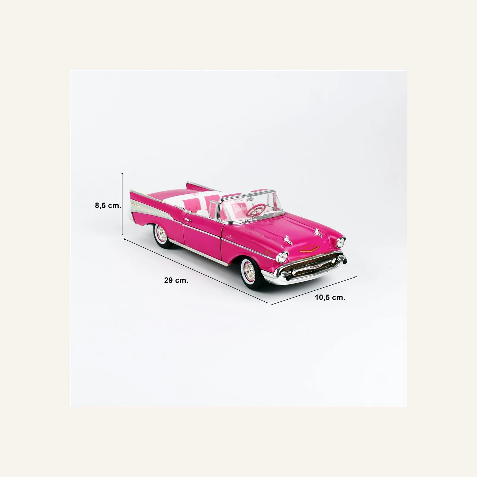 AutoWorld AWSS128 1/18 Ölçek, 1957 Chevrolet Bel Air Convertible (Pink Barbie)