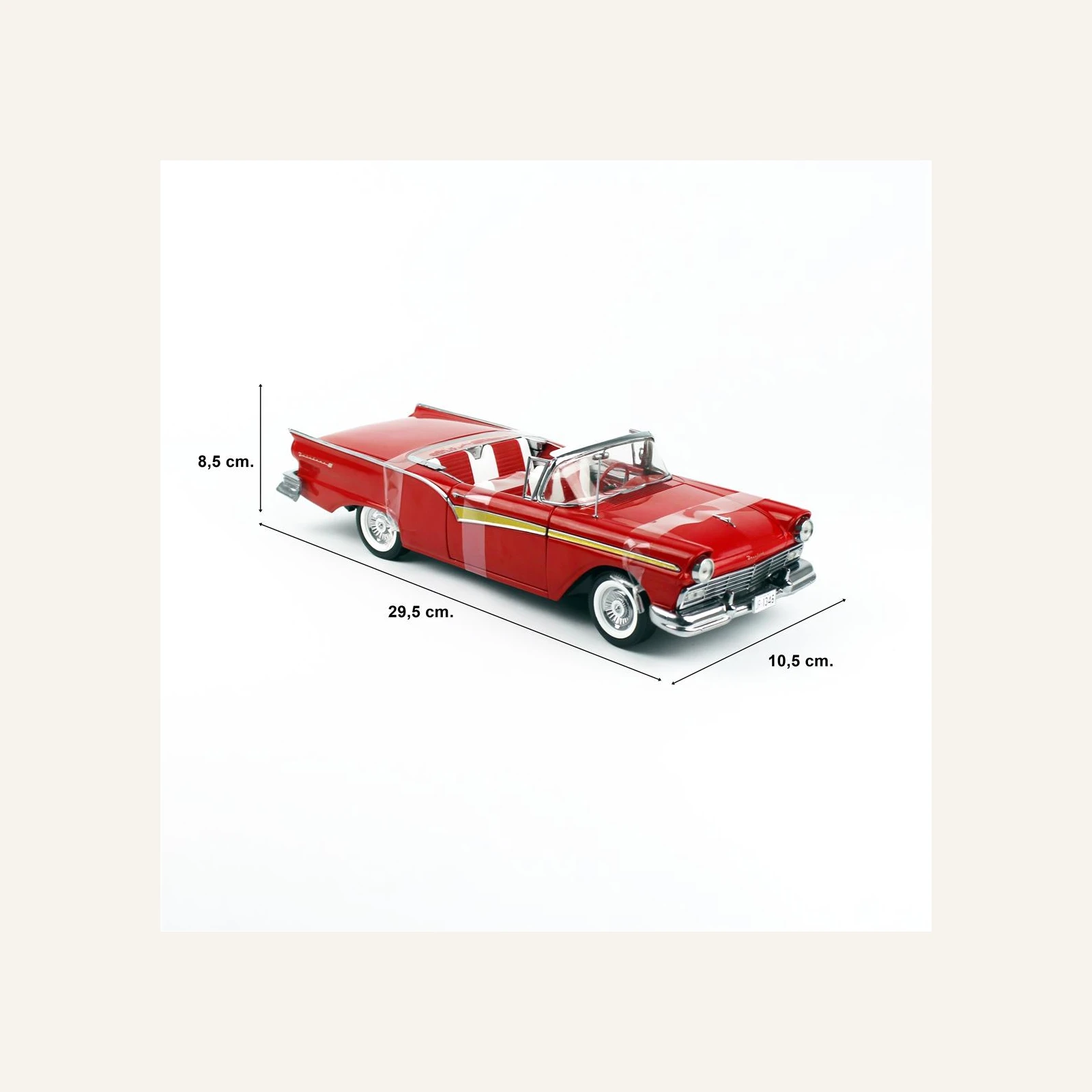 Sunstar 1347 1/18 Ölçek, 1957 Ford Fairlane 500 Skyliner, Alev Kırmızısı