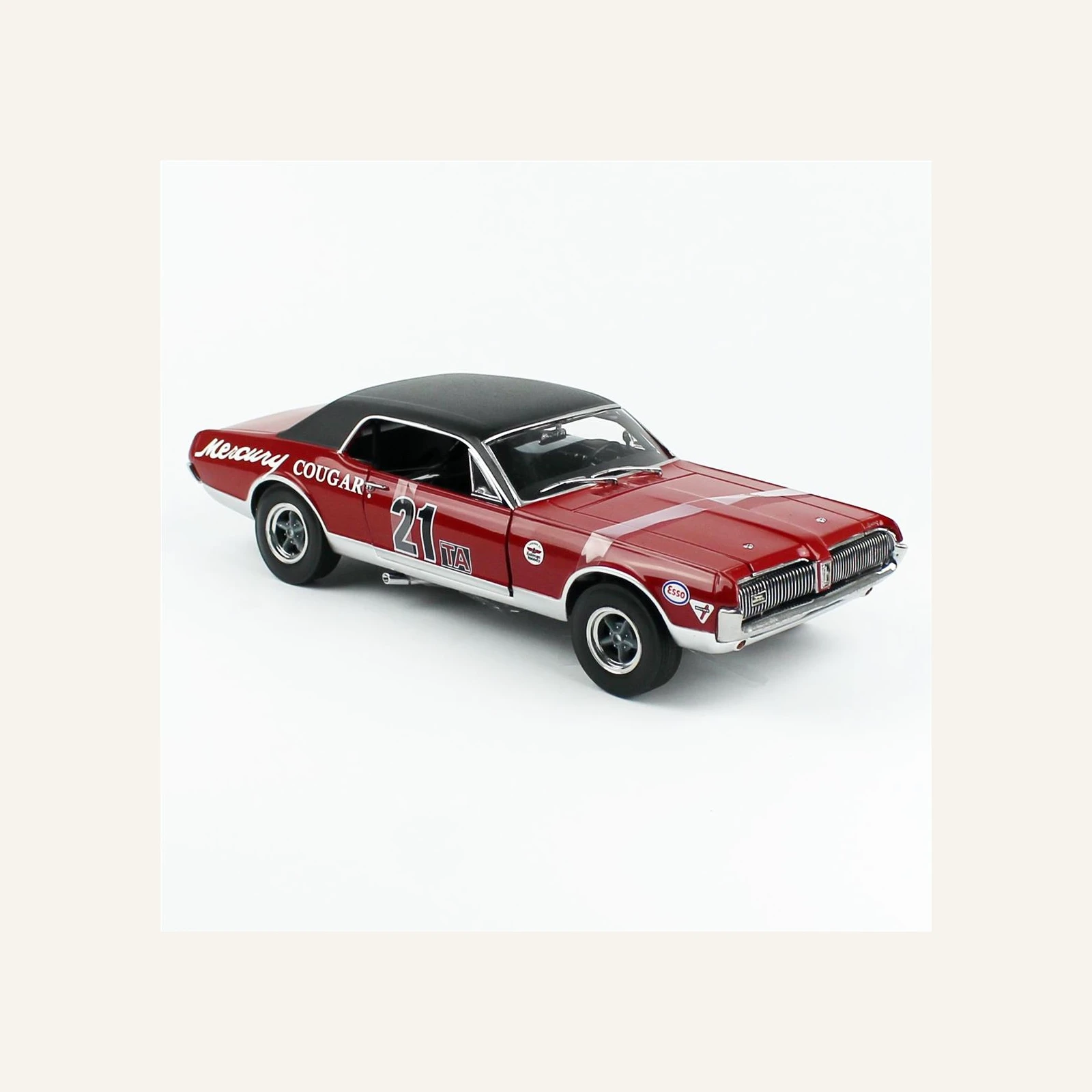 Sunstar 1583R 1/18 Ölçek, 1967 Mercury Cougar Racing-21, Marty Beaulieu, Kırmızı