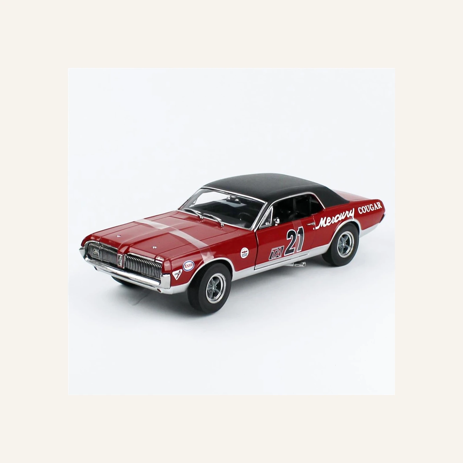 Sunstar 1583R 1/18 Ölçek, 1967 Mercury Cougar Racing-21, Marty Beaulieu, Kırmızı