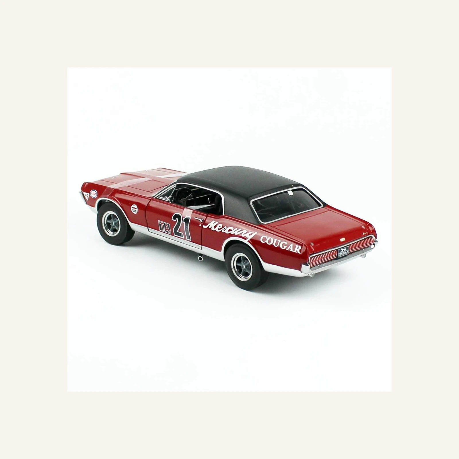 Sunstar 1583R 1/18 Ölçek, 1967 Mercury Cougar Racing-21, Marty Beaulieu, Kırmızı
