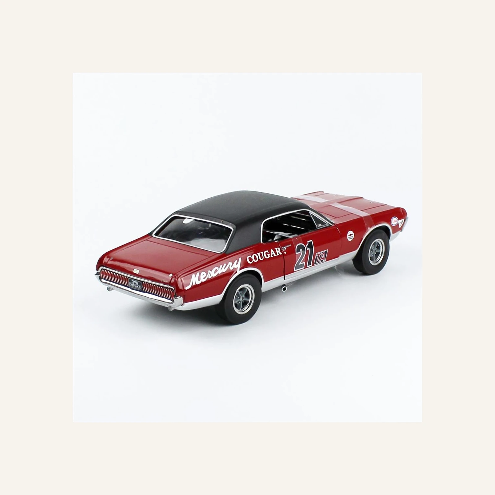 Sunstar 1583R 1/18 Ölçek, 1967 Mercury Cougar Racing-21, Marty Beaulieu, Kırmızı