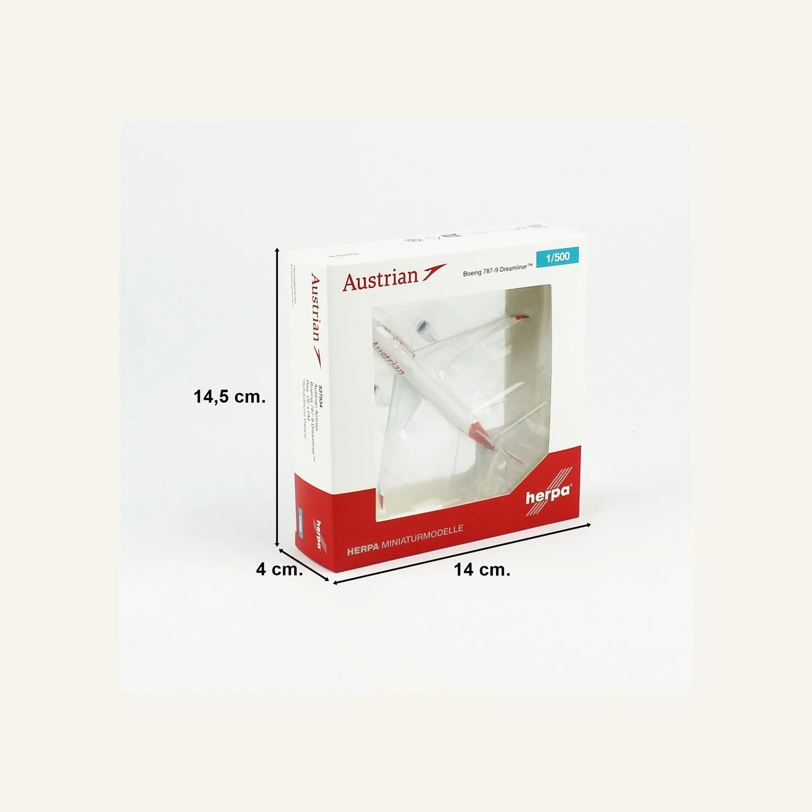Herpa 537834 1/500 Ölçek, Avusturya Havayolları Boeing 787-9 Dreamliner, Metal