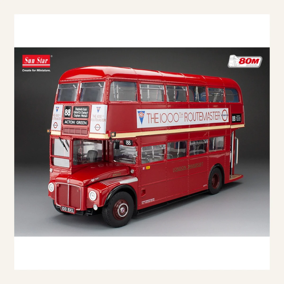 Sunstar 2943 1/24 Ölçek, Routemaster RM1000,100 BXL, Kırmızı