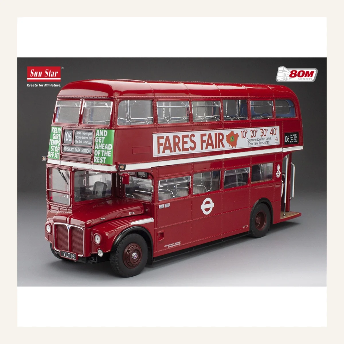 Sunstar 2944 1/24 Ölçek, Routemaster RM16, VLT 16, Kırmızı