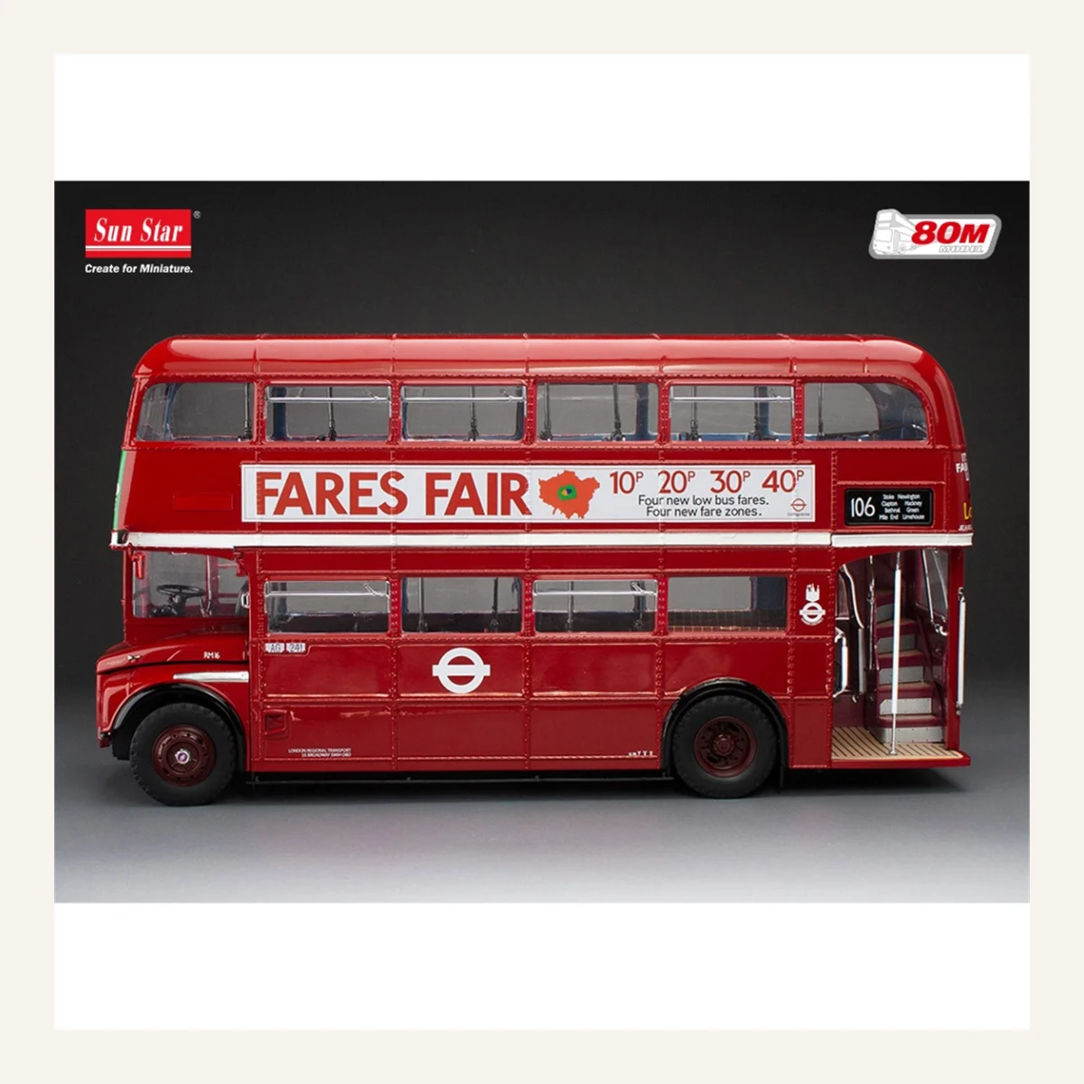Sunstar 2944 1/24 Ölçek, Routemaster RM16, VLT 16, Kırmızı